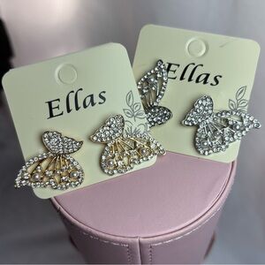 Gold & Silver Rhinestones Butterfly Earring Set